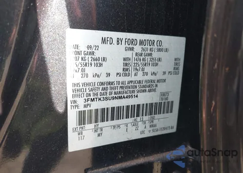 2022 Ford Mustang Mach-E Premium z USA, uszkodzony, nr VIN 3FMTK3SU9NMA49514